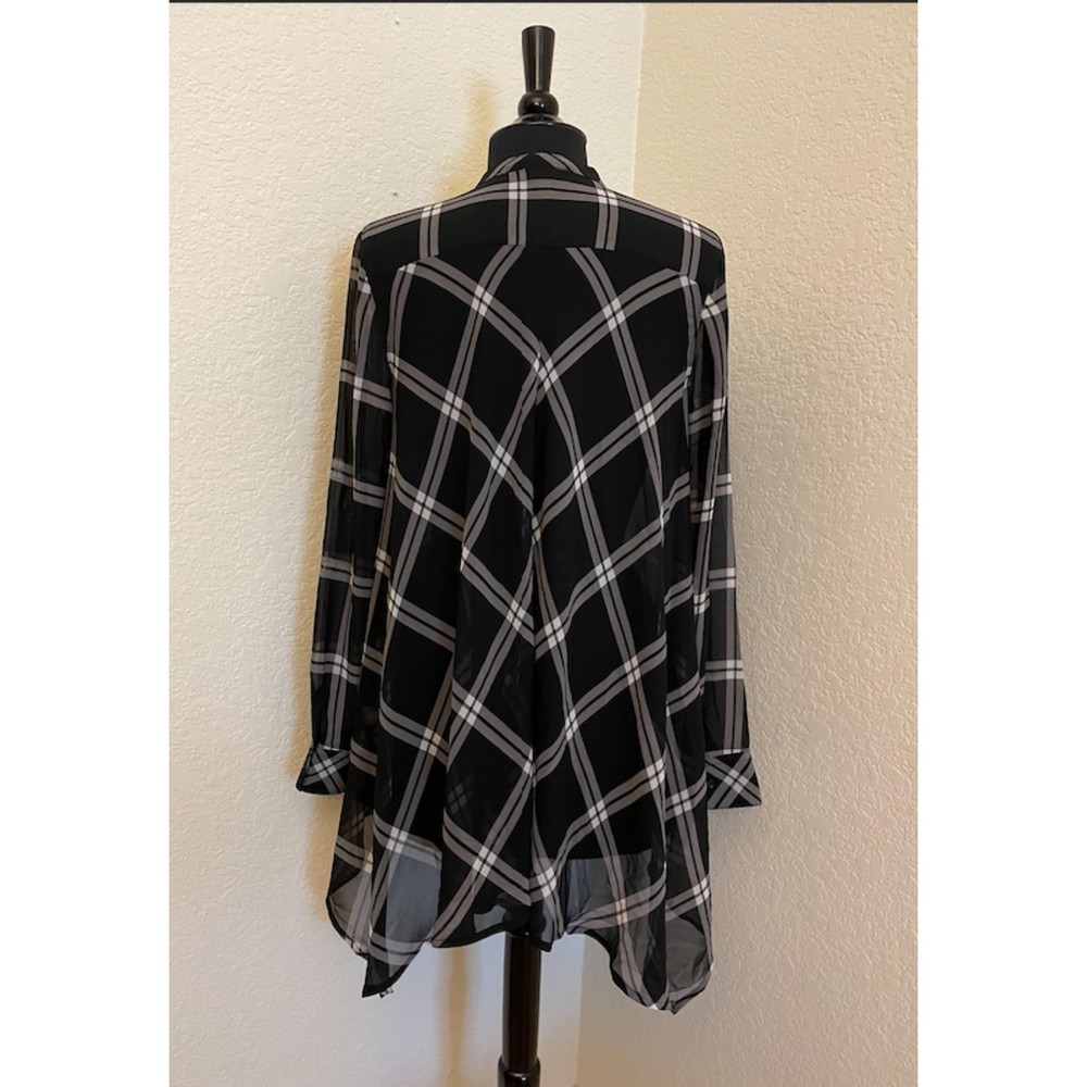 a.n.a Sheer Plaid Hi-Lo Top Oversized - Sz S
